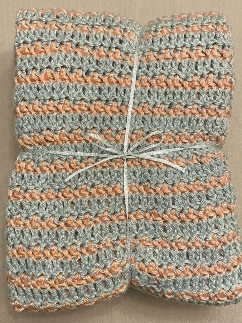 Handmade Crochet Baby Blanket Grey Coral Pink 33x33 Soft